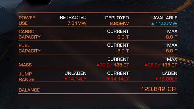 The overall influence of mounting a particular component in your ship can be seen in the bottom right corner of the trade screen - Sub- systems - Ships and subsystems - Elite: Dangerous - Game Guide and Walkthrough