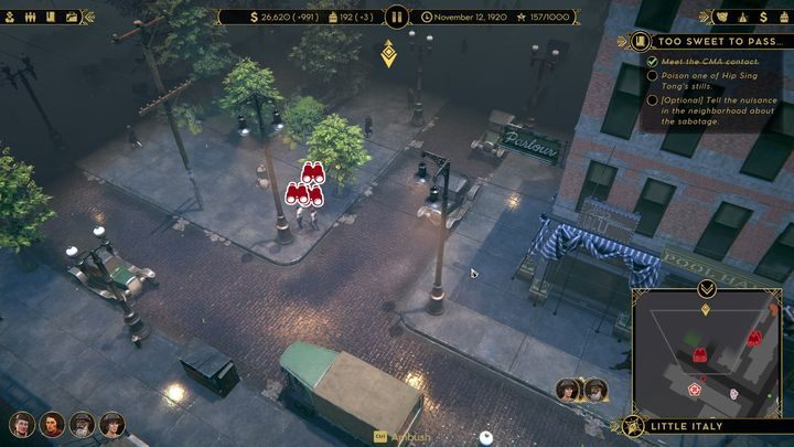 Gang members are walking the streets of Chicago. If they're hostile towards you, they'll attack. - Empire of Sin: turn-based combat - Basics - Empire of Sin Guide