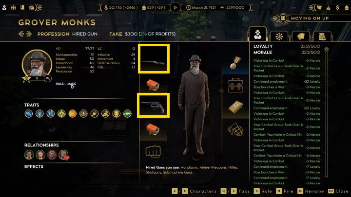 In addition, the characters can also fight hand to hand - Empire of Sin: turn-based combat - Basics - Empire of Sin Guide