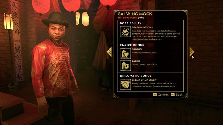Sai Wing Mock is a boss that works great if you want to focus on more peaceful solutions - Empire of Sin: Sai Wing Mock -boss, characteristics - Bosses - Empire of Sin Guide