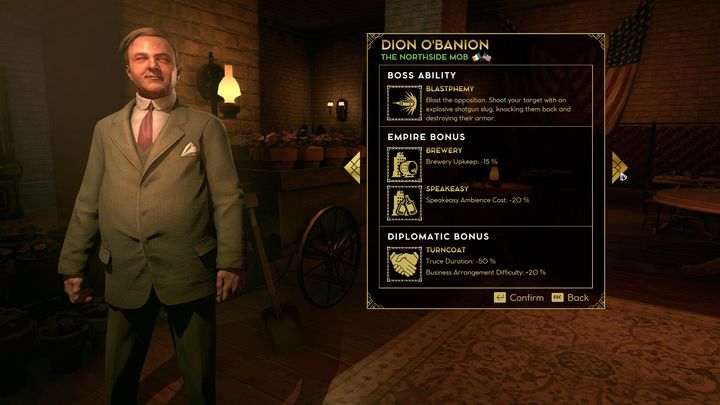 Dean O'Banion is a character that will work whether you want to play diplomatically or more aggressively - Empire of Sin: Dean OBanion - boss, characteristics - Bosses - Empire of Sin Guide