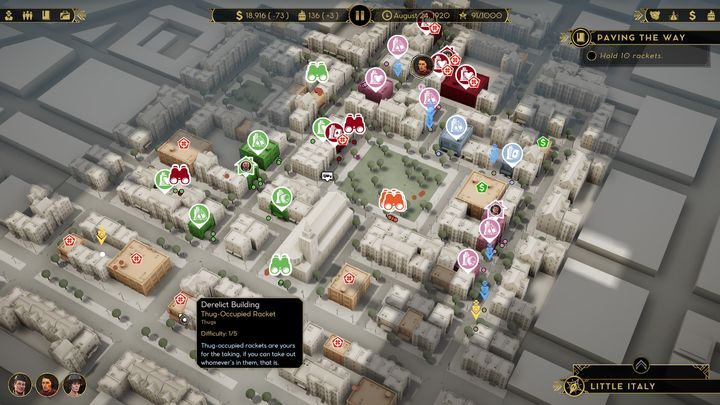 If you zoom out further, you will see a map of the city divided into regions - Empire of Sin: Neighborhood - management and control - Basics - Empire of Sin Guide