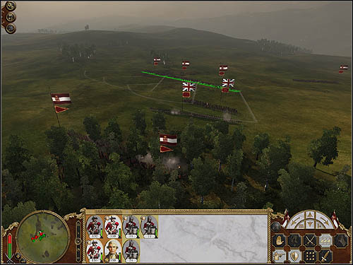 Line Infantry shoots with muskets, while Dragoons are attacking enemies from behind, shooting from the forest - Game Mechanics - Land Battles - Cavalry - part 1 - Land Battles - Empire: Total War - Game Guide and Walkthrough