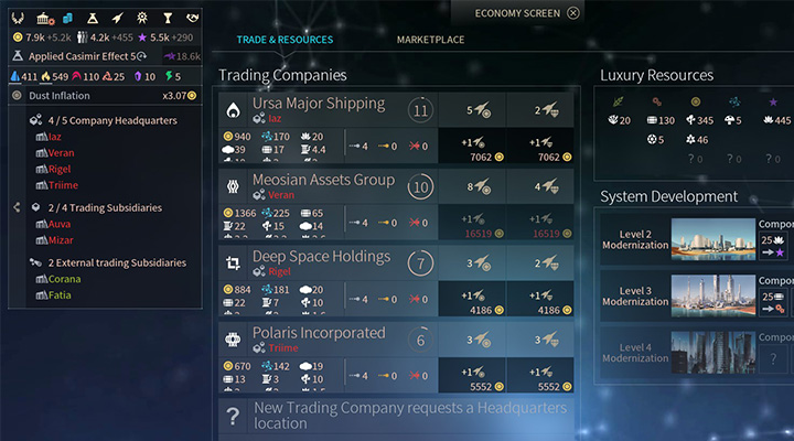 After building your first company you can quickly build a new one. - Trading Companies and Marketplace in Endless Space 2 - Gameplay basics - Endless Space 2 Game Guide