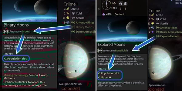 An unexplored moon usually has more population slots, but in order to extract the most resources, it needs to be investigated just like an anomaly. - Planets and anomalies in Endless Space 2 - Gameplay basics - Endless Space 2 Game Guide