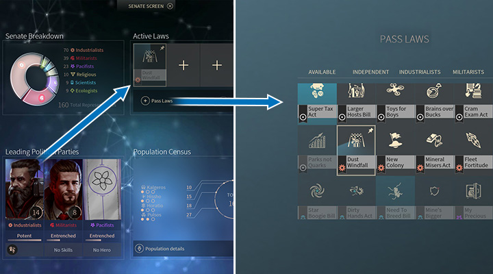 Every party has its own idea for developing your systems - Governments, elections, introducing laws in Endless Space 2 - Gameplay basics - Endless Space 2 Game Guide