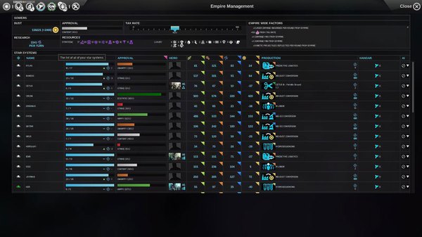 Empire Management screen, our window on the world - Empire management - Empire Management - Endless Space - Game Guide and Walkthrough