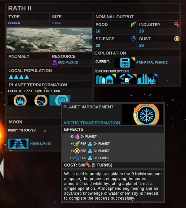 BARREN will be converted in ARCTIC. - Transformation - Planet View - Endless Space - Game Guide and Walkthrough