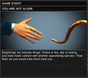 Then the Diplomatic Status gains a hologram of the new race and the line between you two, what symbolizes your relation - Diplomacy - Endless Space - Game Guide and Walkthrough