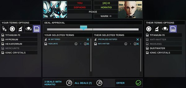 Negotiations: technology for technology, resource for resource. The deal seems honest. - Diplomacy - Endless Space - Game Guide and Walkthrough