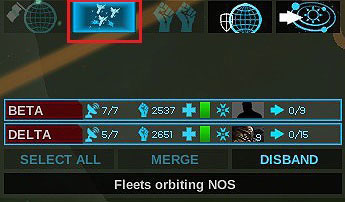 Icon marked by the red frame begins the battle - Fleet Actions - Fleets and Systems Influence on the Galaxy - Endless Space - Game Guide and Walkthrough