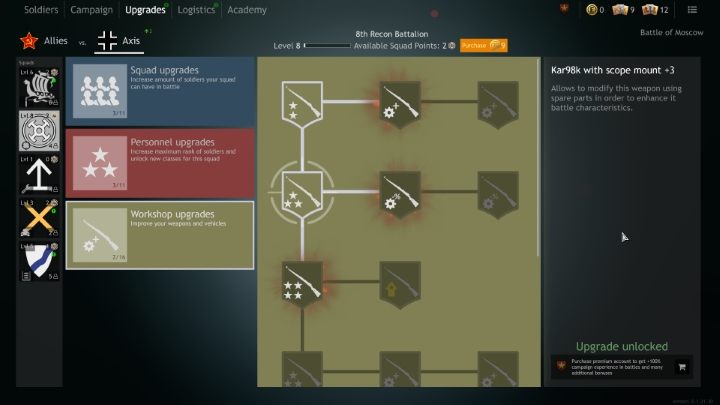 First, you need to buy access to upgrades in the Upgrades tab. - Enlisted: New weapons and equipment - how to get and upgrade? - FAQ - Enlisted Guide