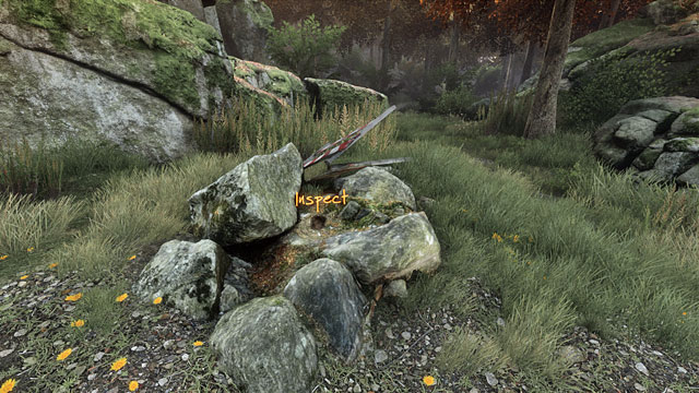 On the left side of the tracks, there is a small heap of stones and a hole, from which a stone was removed - Death on tracks | Walkthrough - Walkthrough - The Vanishing of Ethan Carter Game Guide & Walkthrough