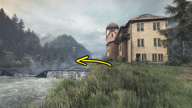 To the left of the entrance, there is a wall traversing the river - The burned down house | Walkthrough - Walkthrough - The Vanishing of Ethan Carter Game Guide & Walkthrough