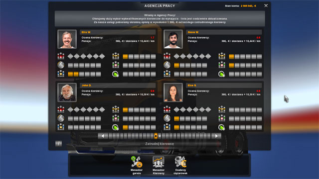 In a recruitment agency, you can view the CVs and hire the most suitable driver. - ETS 2: Scandinavia - Recruitment agencies - Basics - Euro Truck Simulator 2: Scandinavian Expansion Game Guide