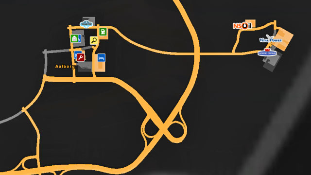 Map of Aalborg. - ETS 2: Scandinavia - Denmark | Cities - Cities - Euro Truck Simulator 2: Scandinavian Expansion Game Guide