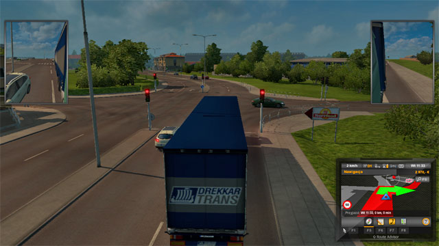 The motorway from the east changes into a dual carriageway road with traffic lights on the first intersection - ETS 2: Scandinavia - Sweden (part 1) | Cities - Cities - Euro Truck Simulator 2: Scandinavian Expansion Game Guide