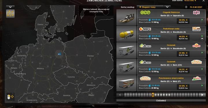 External Contracts list - the map shows you where you can find jobs - ETS2: Online account and World of Trucks account - Multiplayer - Euro Truck Simulator 2 Game Guide