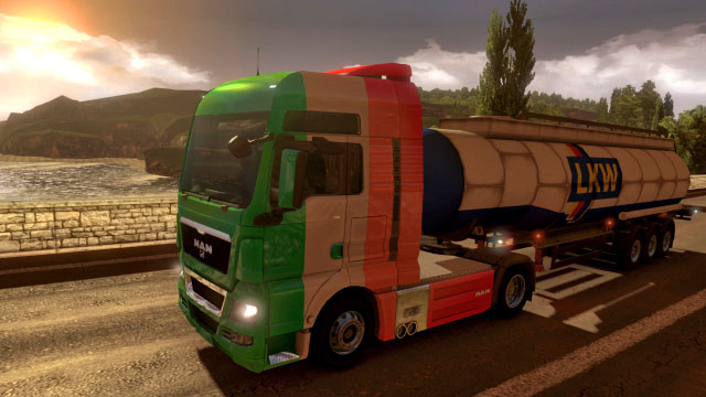 This add-on gives you four additional paint jobs in the United Kingdom colors - ETS2: Official DLCs - list - First steps - Euro Truck Simulator 2 Game Guide