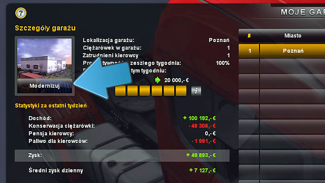 To provide additional space, extend your own garage (click on modernize in your garage manager) - ETS2: Owner of a company - Career Guide - Career - Euro Truck Simulator 2 Game Guide