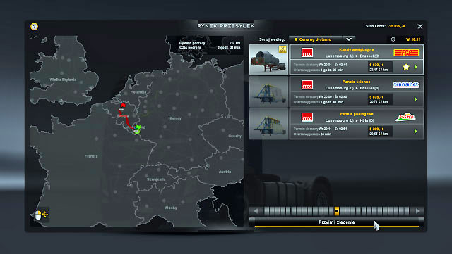 The list presents orders submitted by the particular companys branch - ETS2: Consignment - Job market Guide - Job market - Euro Truck Simulator 2 Game Guide