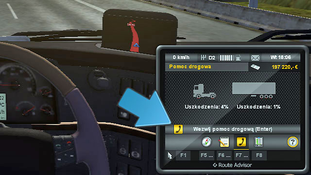 In such moments you have to call the emergency road service - ETS2: Accident and calling emergency road service - Driving Guide - Driving your truck - Euro Truck Simulator 2 Game Guide