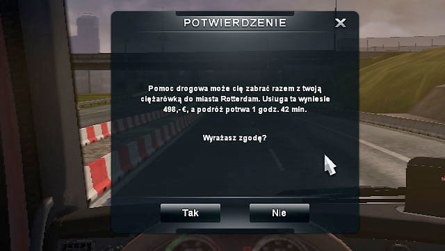 The help will automatically take the truck and trailer to the closest city - ETS2: Accident and calling emergency road service - Driving Guide - Driving your truck - Euro Truck Simulator 2 Game Guide