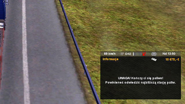 When the fuel level is low an appropriate alert will be displayed - ETS2: Taking fuel - Driving Guide - Driving your truck - Euro Truck Simulator 2 Game Guide