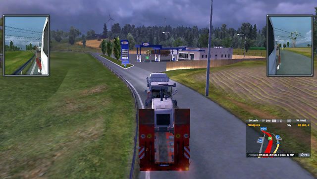 On a highway a special sign will inform you about approaching a gas station and a park space - ETS2: Taking fuel - Driving Guide - Driving your truck - Euro Truck Simulator 2 Game Guide