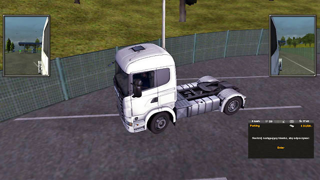 Park on such parking lot, turn off the engine ([E] by default) and go asleep ([Enter] by default) - ETS2: Drivers rest - Driving Guide - Driving your truck - Euro Truck Simulator 2 Game Guide
