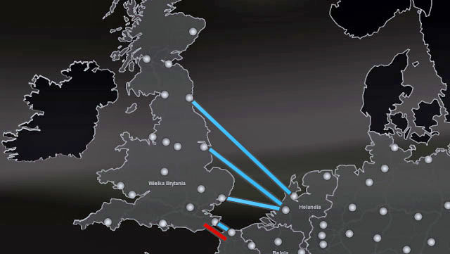 The map above shows places from which you can get to Great Britain - ETS2: Ports and Eurotunnel - map - Map - Euro Truck Simulator 2 Game Guide