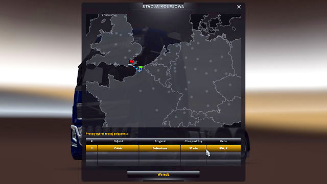 Just as in the case of ports, you will see a window where you can select your destination place - ETS2: Ports and Eurotunnel - map - Map - Euro Truck Simulator 2 Game Guide