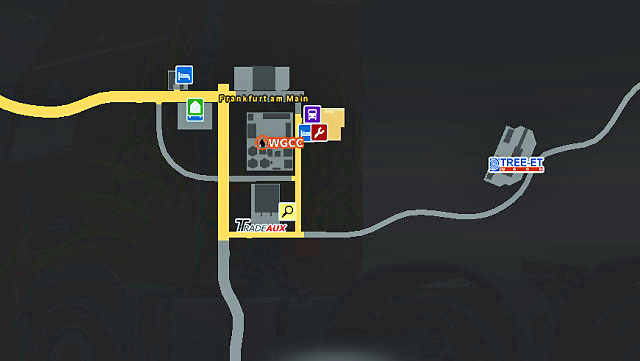 The city located in western Germany near intersection of highways offers a job agency and a big truck dealer (IVEDO) - Germany | Cities - Cities - Euro Truck Simulator 2 Game Guide