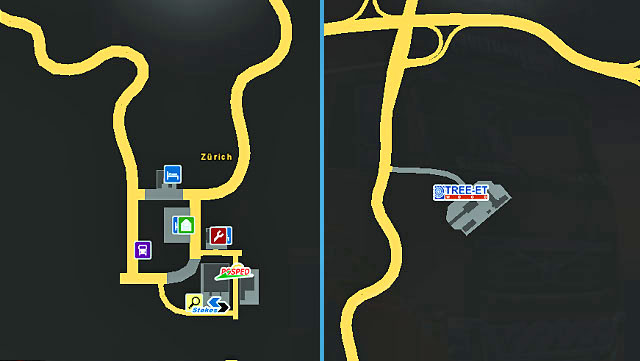 The city located in the northern part of the country near the main east-west highway offers a small truck dealer (DAV) and a job agency - Switzerland | Cities - Cities - Euro Truck Simulator 2 Game Guide