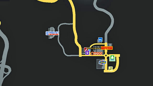 The city located near highways offers four companies ordering transportation services - Great Britain | Cities - Cities - Euro Truck Simulator 2 Game Guide