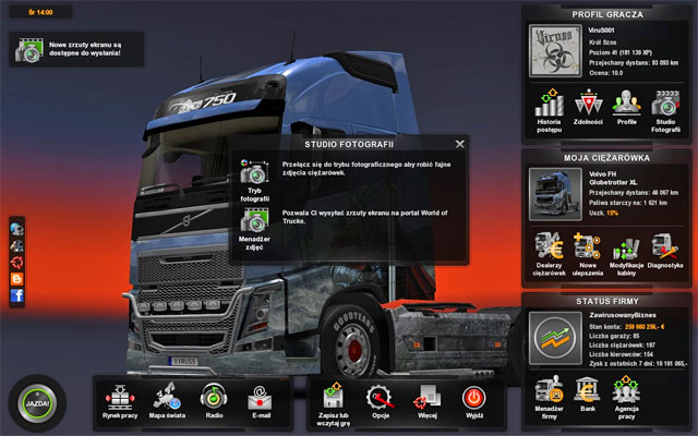 The photo studio allows you to make professional photos and send them to worldoftrucks - ETS2: Photo studio - Interface Guide - Interface - Euro Truck Simulator 2 Game Guide