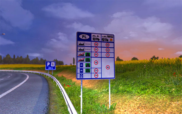 It is worth paying attention to signs informing about speed limits applicable to various types of roads - ETS2: Borders | Roads - Roads - Euro Truck Simulator 2 Game Guide