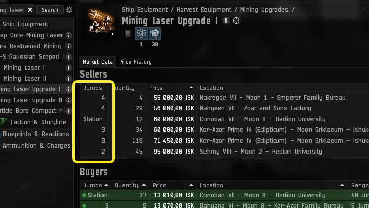 In EVE Online, when you decide to purchase an item, you will have to pick it up from the station where it was put up for auction - EVE Online: Market - Basics - EVE Online Guide