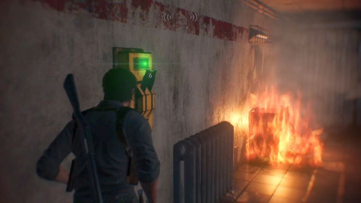 The sprinklers will put ONeals flames down. - Chapter 11 - Reconnecting | Walkthrough - Walkthrough - The Evil Within 2 Game Guide