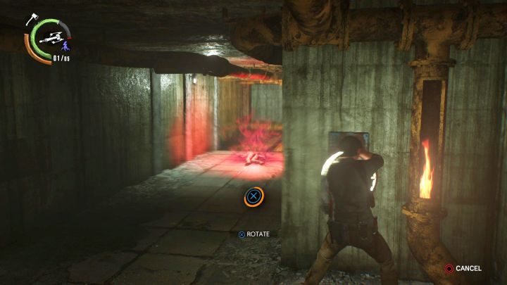 One of the two valves you need to turn during the third stage of the boss fight. - Chapter 14 - Burning the Altar | Walkthrough - Walkthrough - The Evil Within 2 Game Guide