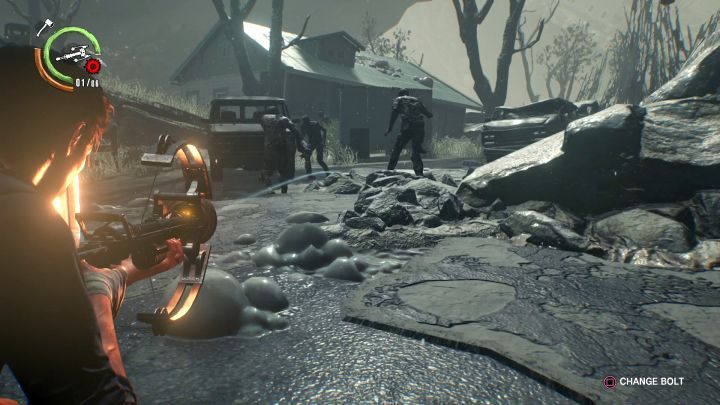 A good idea to deal with these enemies is to use Explosive Bolts. - Chapter 15 - The End of This World | Walkthrough - Walkthrough - The Evil Within 2 Game Guide