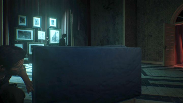 Hide behind the side of the sofa in order to avoid being detected. - Chapter 2 - Something Not Quite Right | Walkthrough - Walkthrough - The Evil Within 2 Game Guide