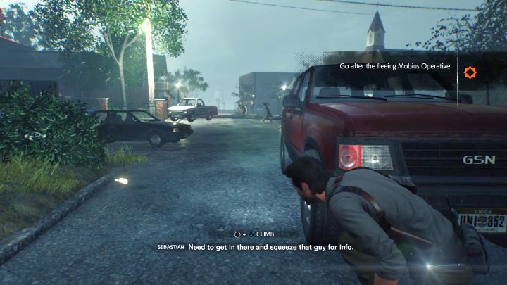 Stay behind the car so that the enemies wont see you. - Chapter 2 - Something Not Quite Right | Walkthrough - Walkthrough - The Evil Within 2 Game Guide