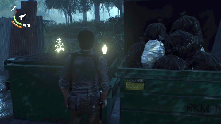 Behind the garbage container you will find a bottle and herbs. - Chapter 2 - Something Not Quite Right | Walkthrough - Walkthrough - The Evil Within 2 Game Guide
