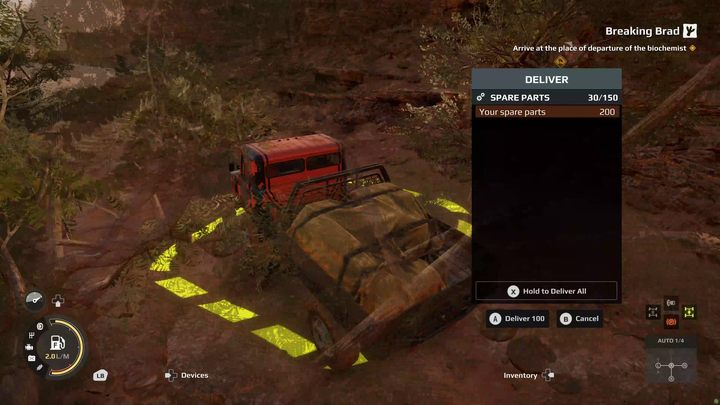 When you reach the river, deposit the parts you brought in the designated place - Expeditions MudRunner: How to build a bridge? - FAQ - Expeditions MudRunner Guide