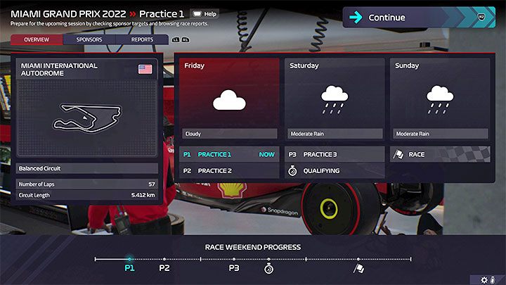 You can check the weather forecast for the first time in the main window of the racing weekend , i - F1 Manager 2022: Weather changes and forecast - how to check and how to adapt? - FAQ - F1 Manager 2022 Guide