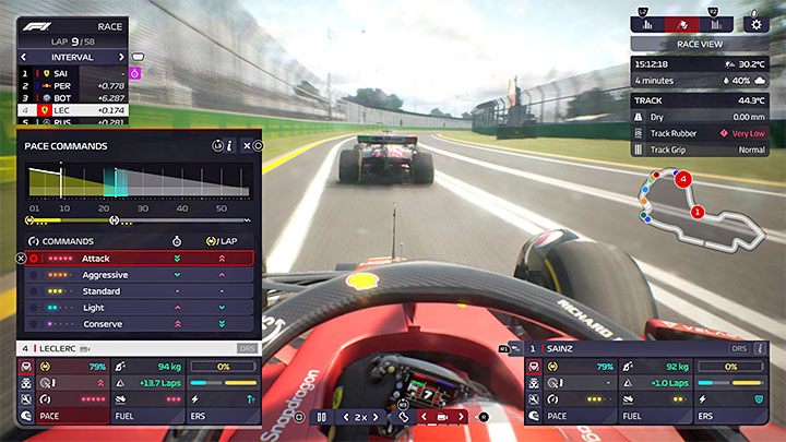 You have to select driver 1 or 2 and go to the first command tab - F1 Manager 2022: Race - description, strategy, commands - Race weekend - F1 Manager 2022 Guide