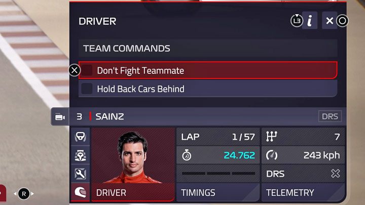 In the management tabs for car 1 and 2 you will also find several driver commands - F1 Manager 2022: Race - description, strategy, commands - Race weekend - F1 Manager 2022 Guide