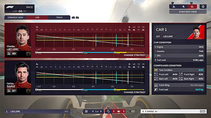 Graphs are also used to monitor consumption - there is a white line associated with consumption - F1 Manager 2022: Fuel consumption - how to reduce, fuel commands - FAQ - F1 Manager 2022 Guide