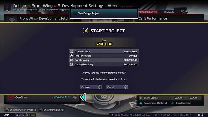 Finally, you always have to pay for the part design process - F1 Manager 2022: Cars and their development - designing parts - Basics - F1 Manager 2022 Guide